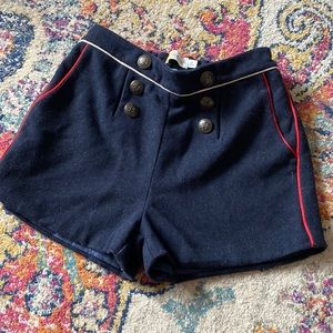 Boden Wool Sailor Shorts Navy Blue w Red Piping